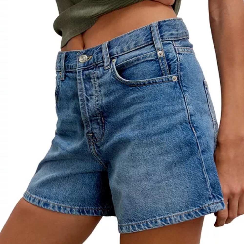 Free People Blue Jean Shorts High-Waisted Relaxed Fit